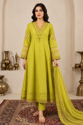 Lime Green Embroidered 3-Piece Kurti Set