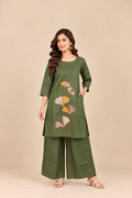 Sage Green Floral Embroidered Two-Piece Kurti Set