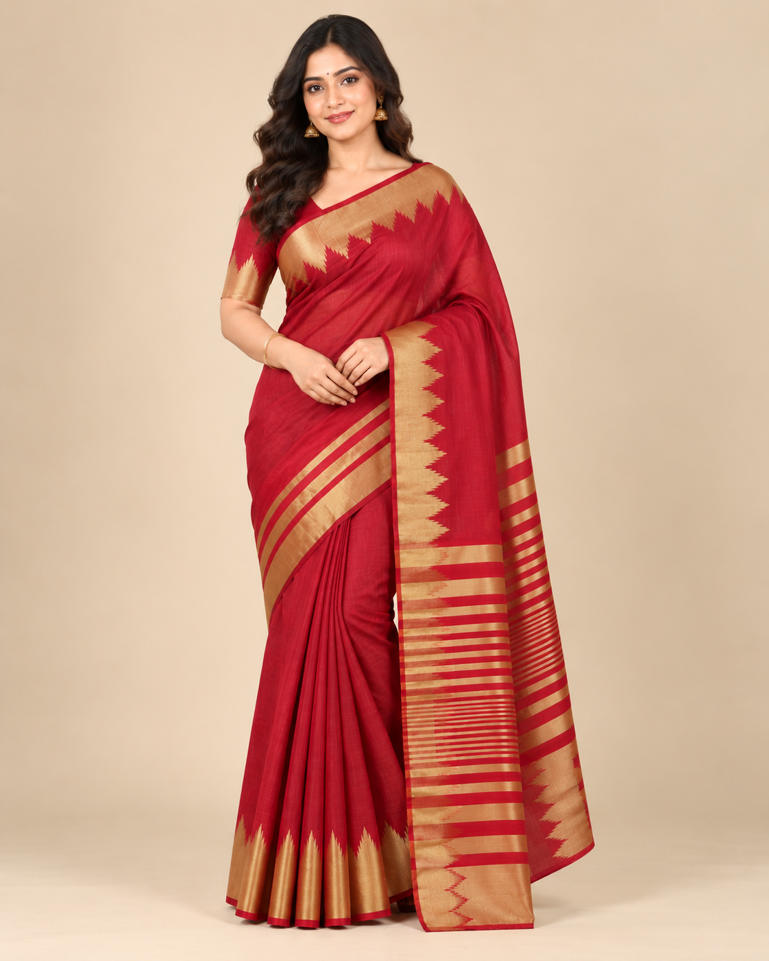 Terracotta Gold Raw Silk Saree