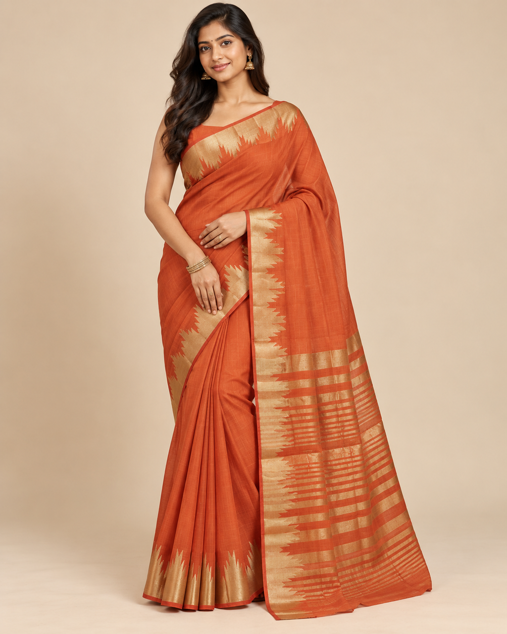 Coral Gold Raw Silk Saree