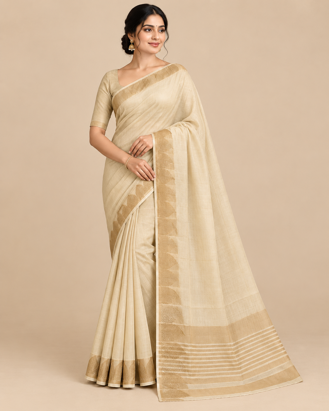 Ivory Gold Paisley Raw Silk Saree