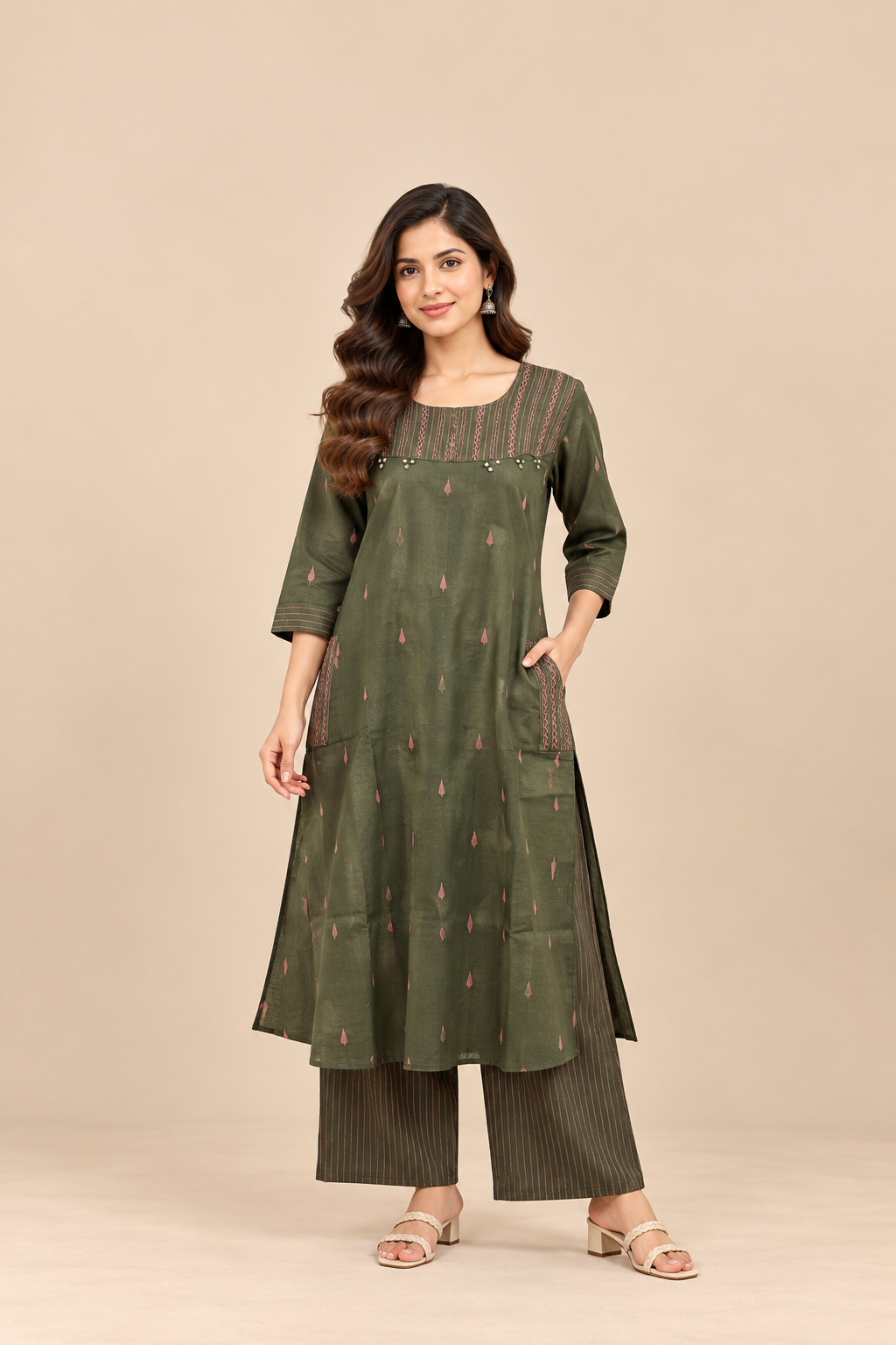Sage Green Printed Two-Piece Kurti Set