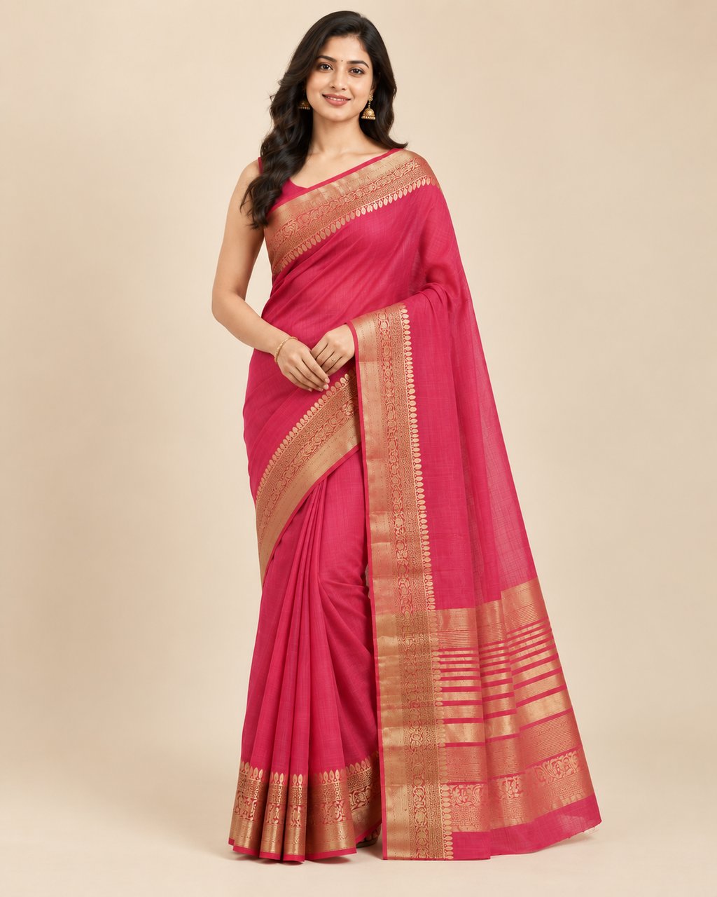 Dusty Rose Gold Zari Raw Silk Saree