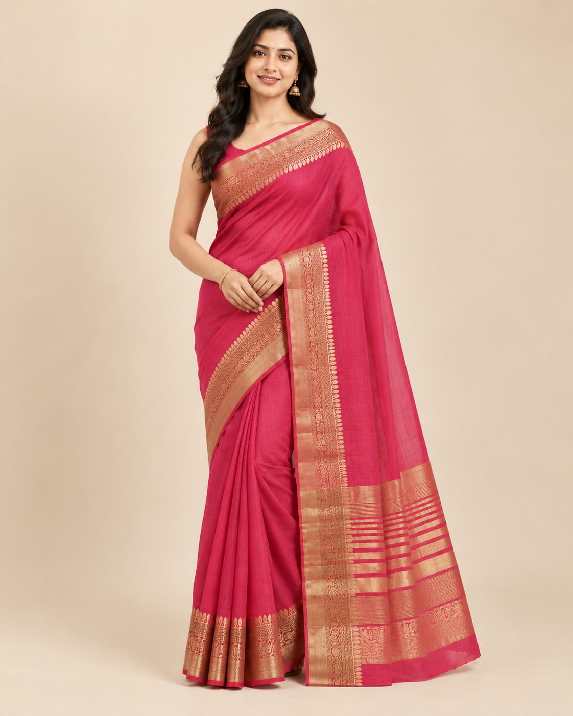 Dusty Rose Gold Zari Raw Silk Saree