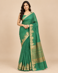Teal Green Gold Raw Silk Saree