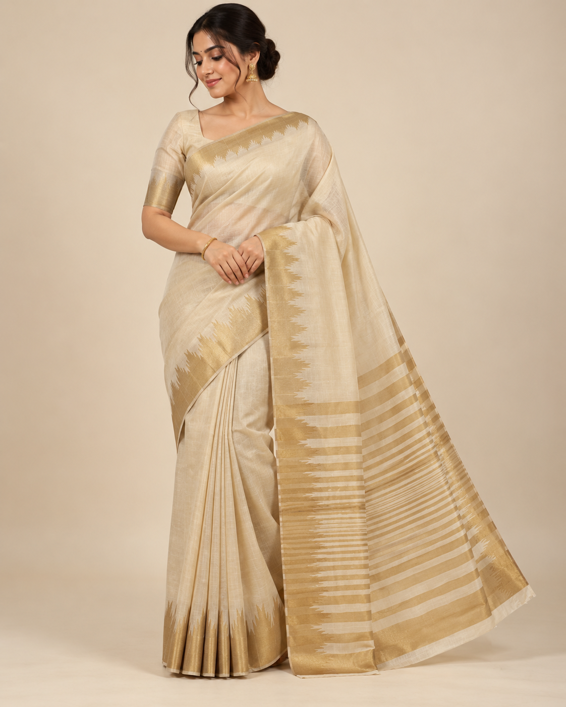 Ivory Gold Raw Silk Saree