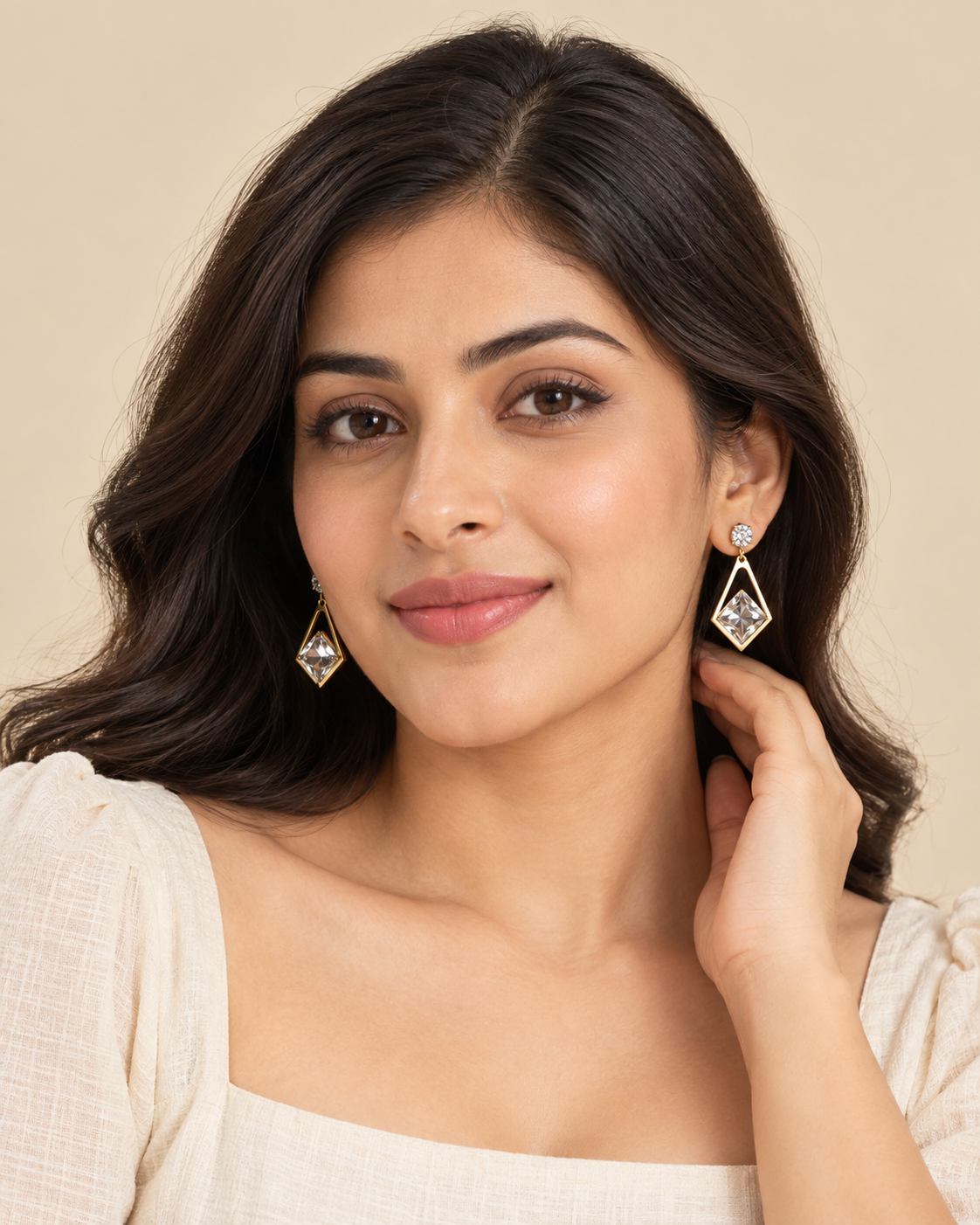 Glamora Geometric Crystal Drop Earrings