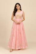 Blush Pink Floral Embroidered Dress Set