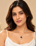 Silver Black & Crystal Double Heart Pendant Necklace