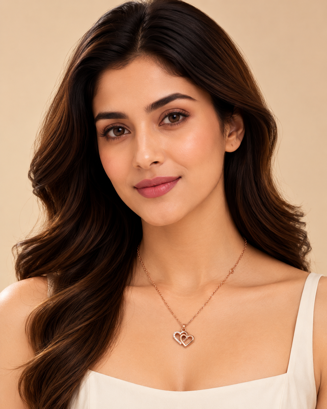 Rose Gold Double Heart Pendant Necklace