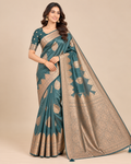 Teal Heritage Zari Raw Silk Saree