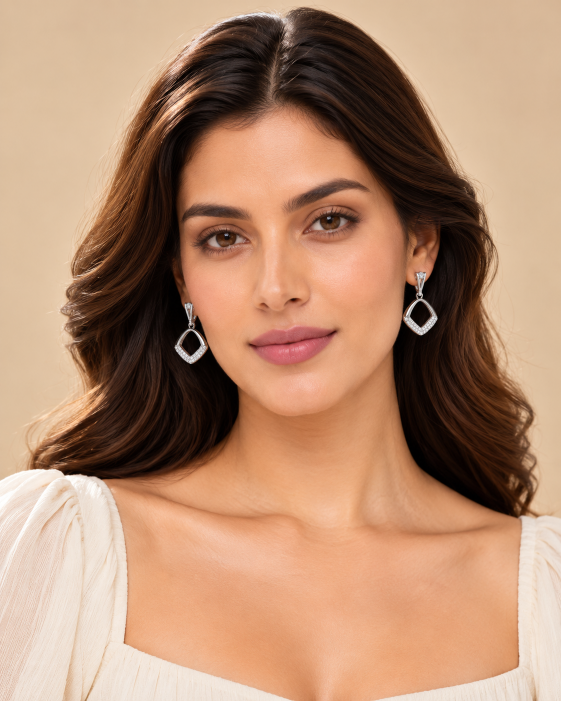 Silver Geometric Crystal Drop Earrings