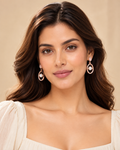 Rose Gold Pearl & Crystal Oval Drop Earrings