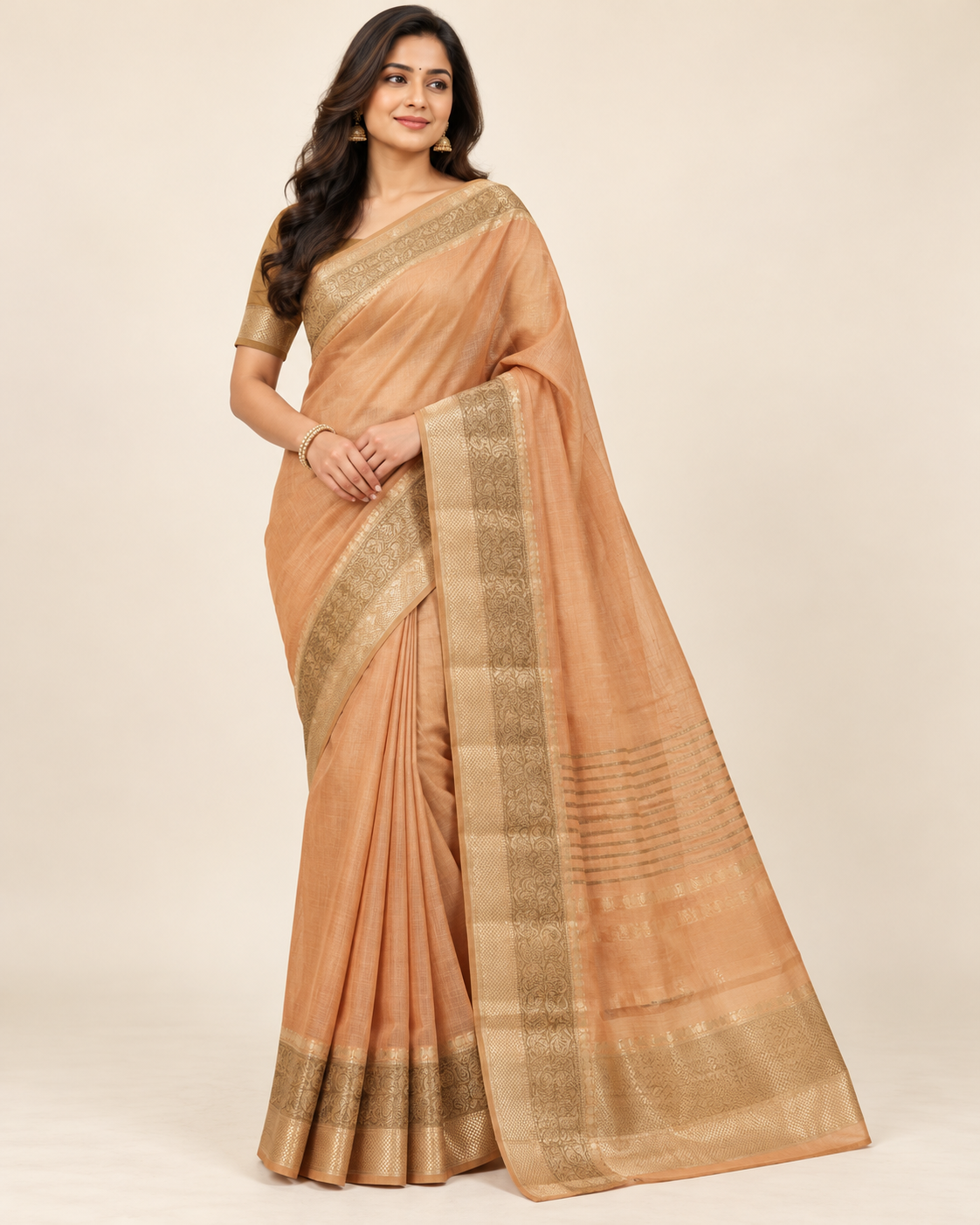 Antique Gold Floral Zari Saree