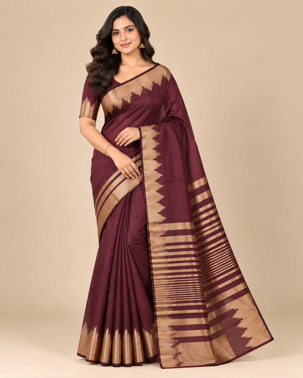 Mauve Gold Raw Silk Saree