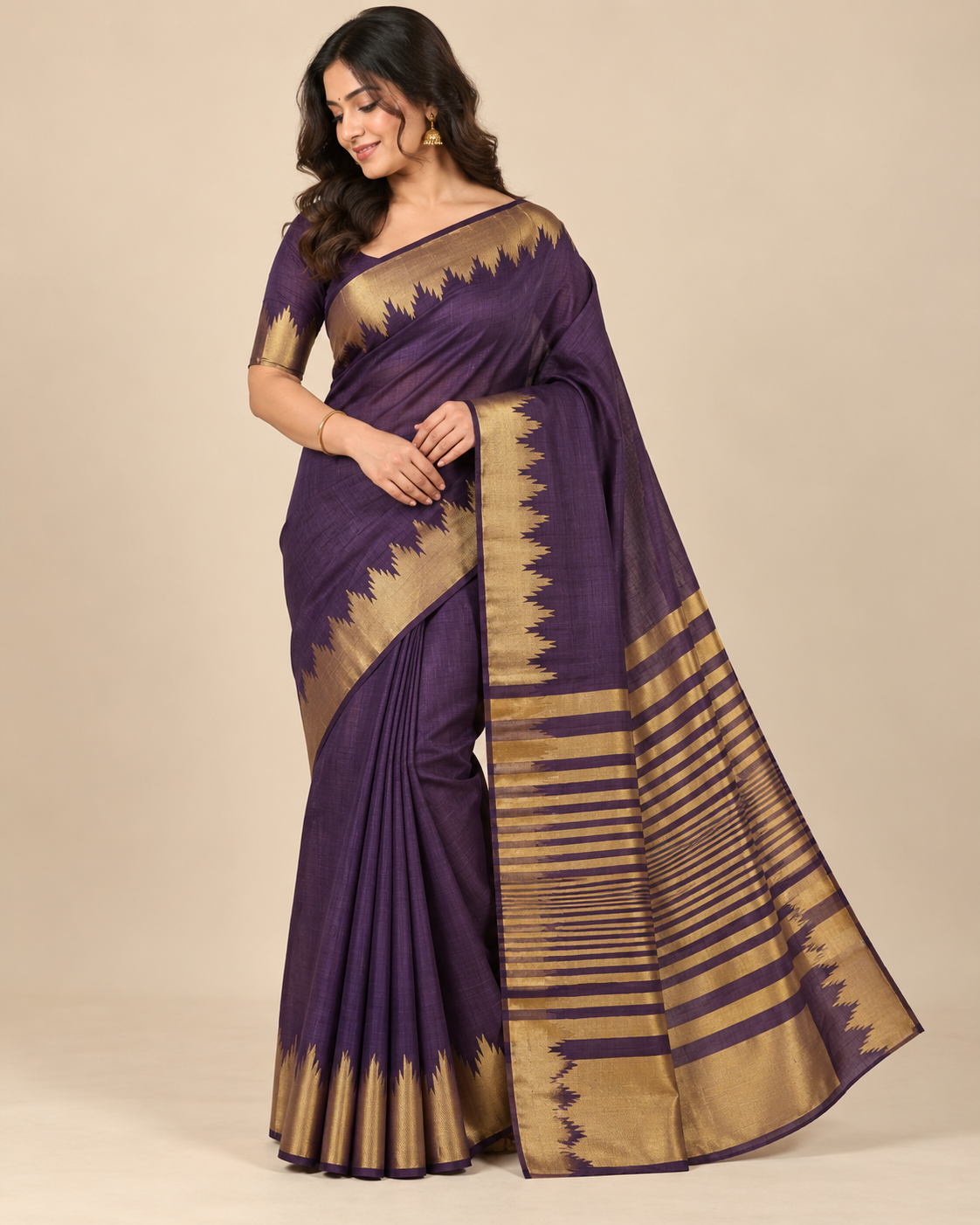 Midnight Navy Gold Raw Silk Saree