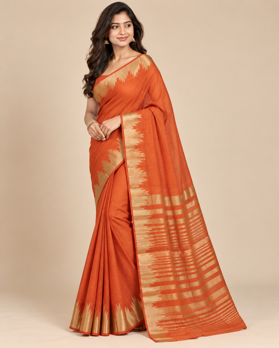 Coral Gold Raw Silk Saree