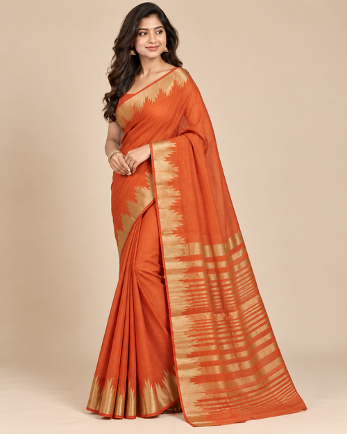 Coral Gold Raw Silk Saree