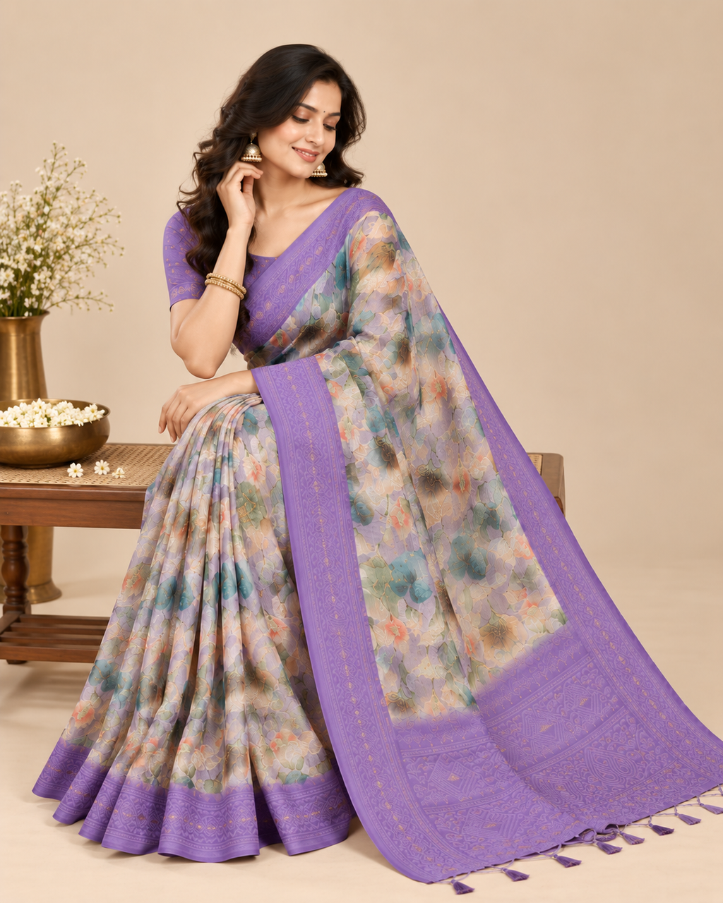 Misty Bloom Raw Silk Saree