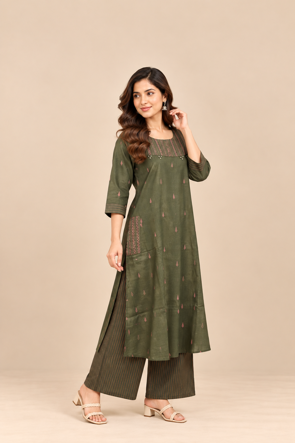 Sage Green Printed Two-Piece Kurti Set