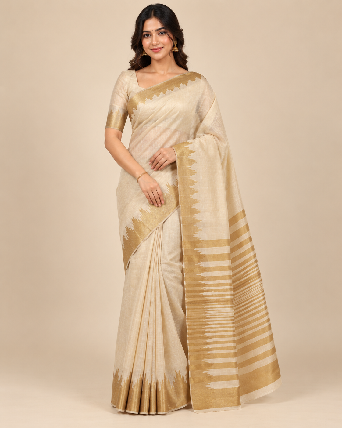 Ivory Gold Raw Silk Saree