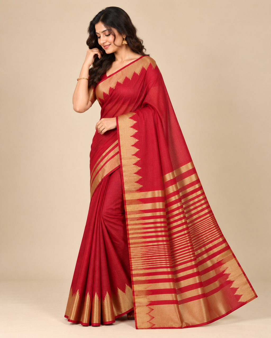 Terracotta Gold Raw Silk Saree