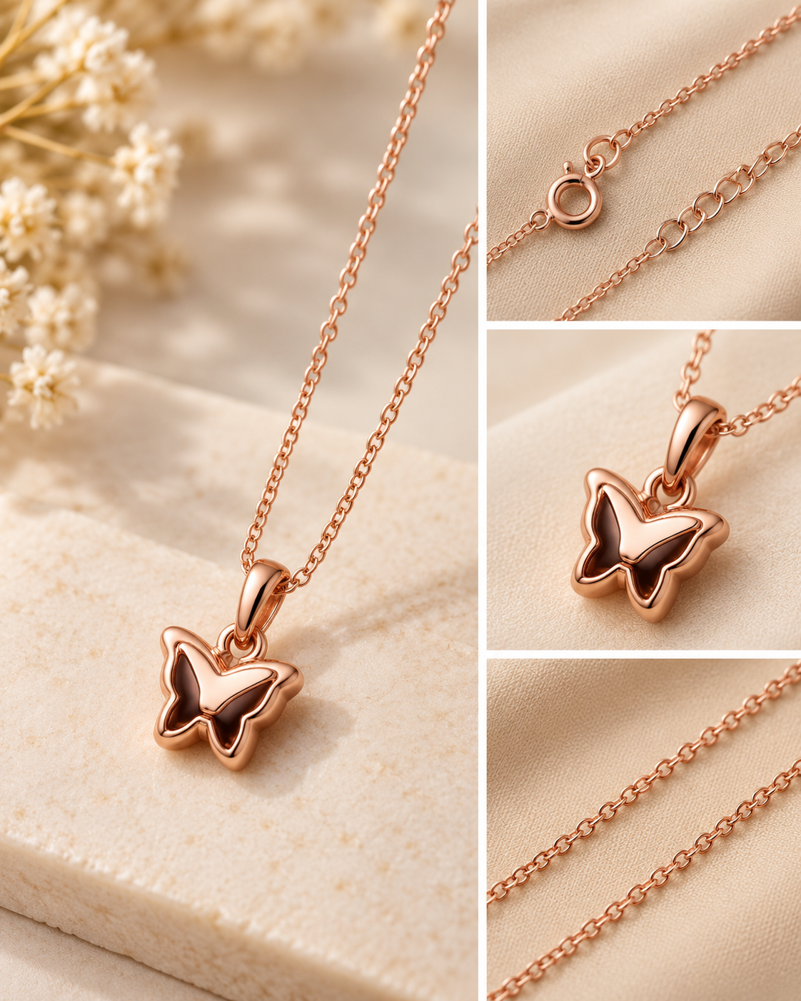 Rose Gold Butterfly Pendant Necklace