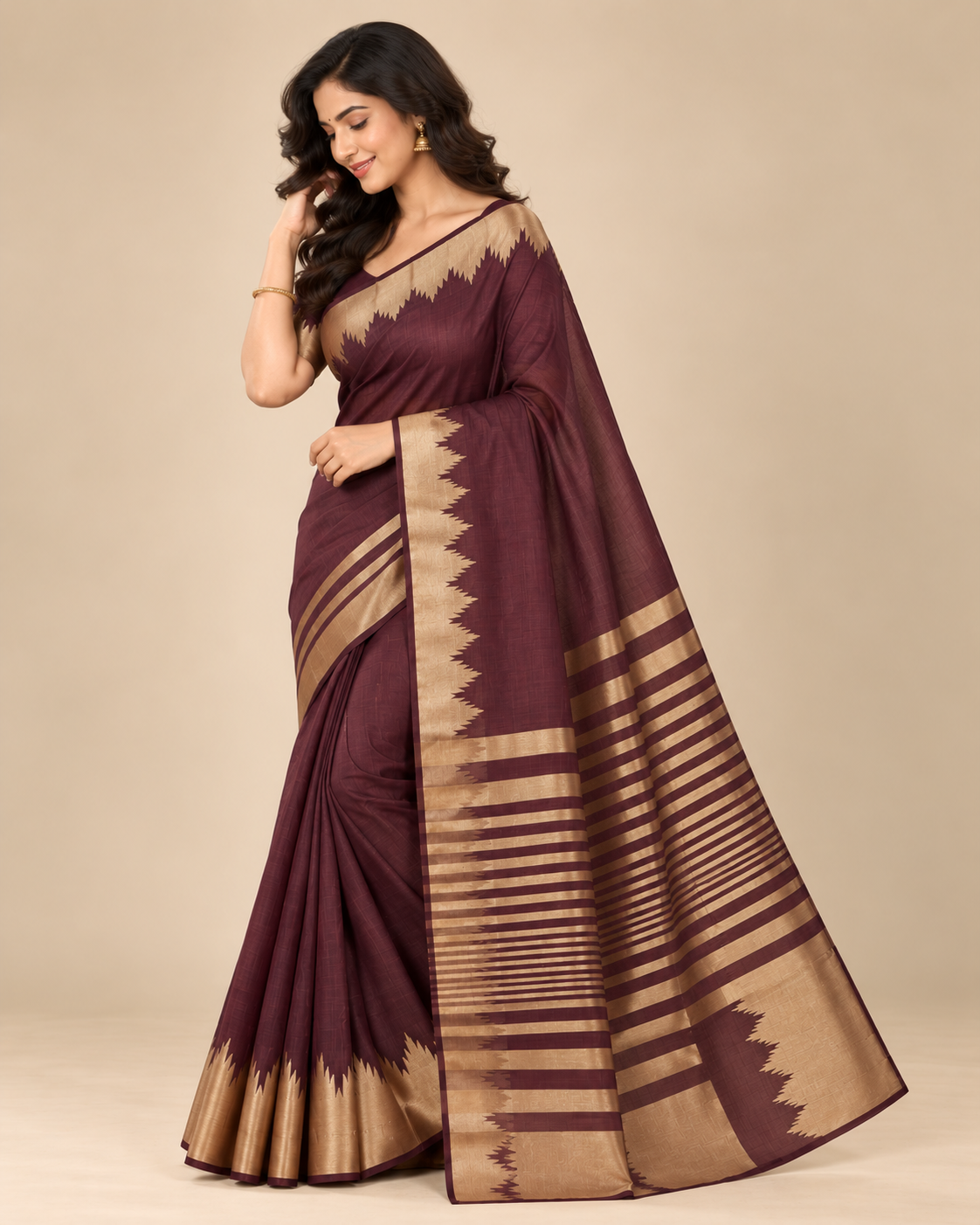 Mauve Gold Raw Silk Saree
