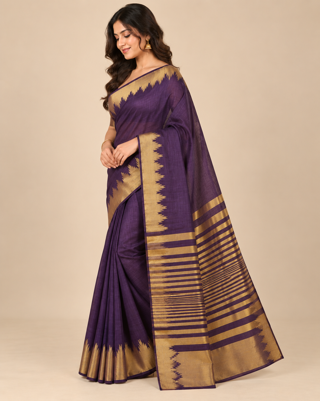 Midnight Navy Gold Raw Silk Saree