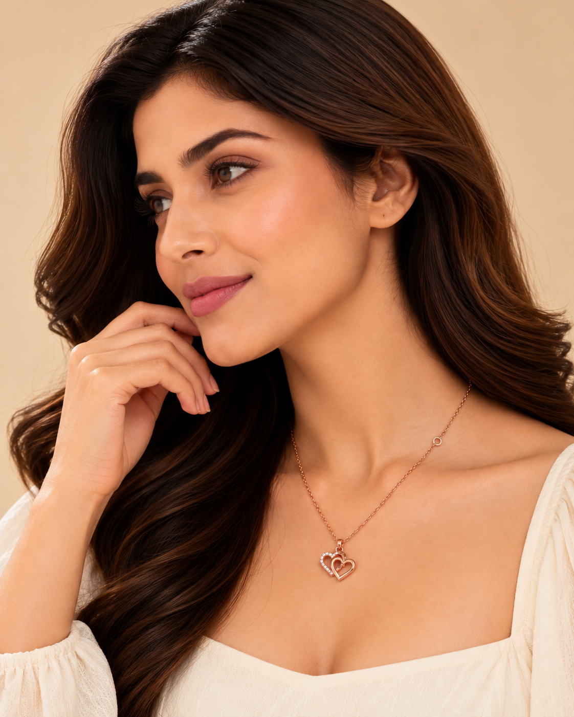 Rose Gold Double Heart Pendant Necklace