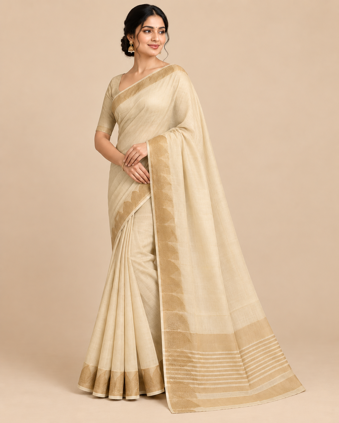 Ivory Gold Paisley Raw Silk Saree