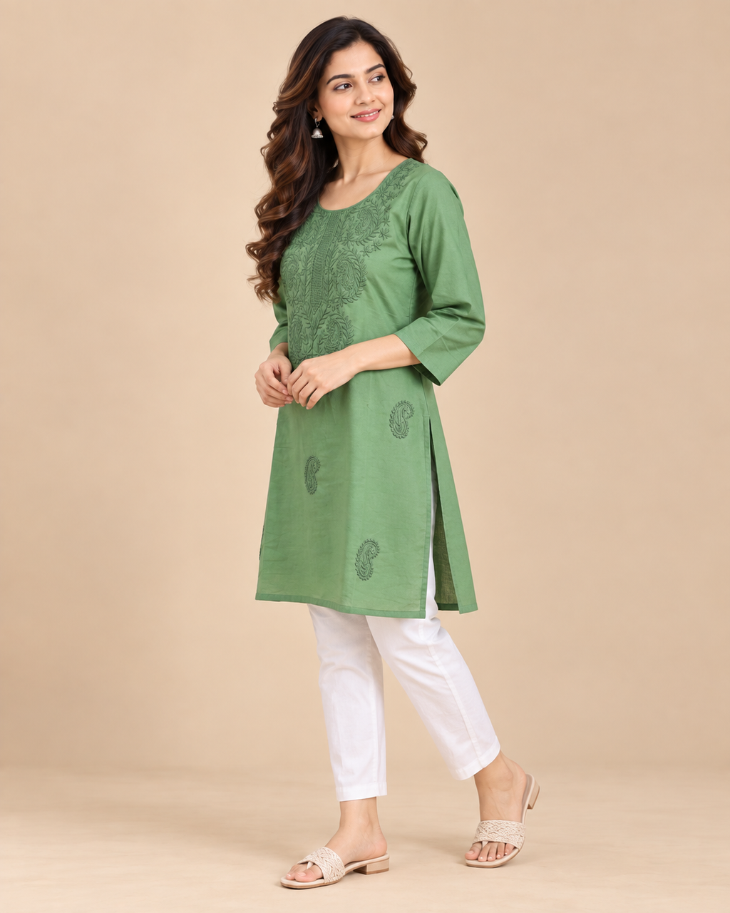 Sage Green Floral Embroidered Short Top
