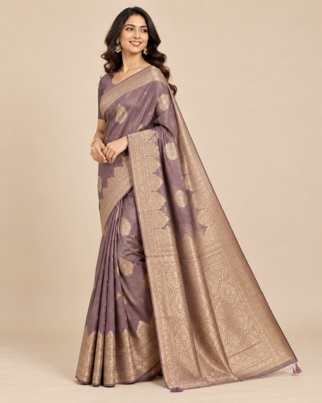 Purple Gold Raw Silk Saree