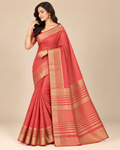 Camel Beige Gold Raw Silk Saree