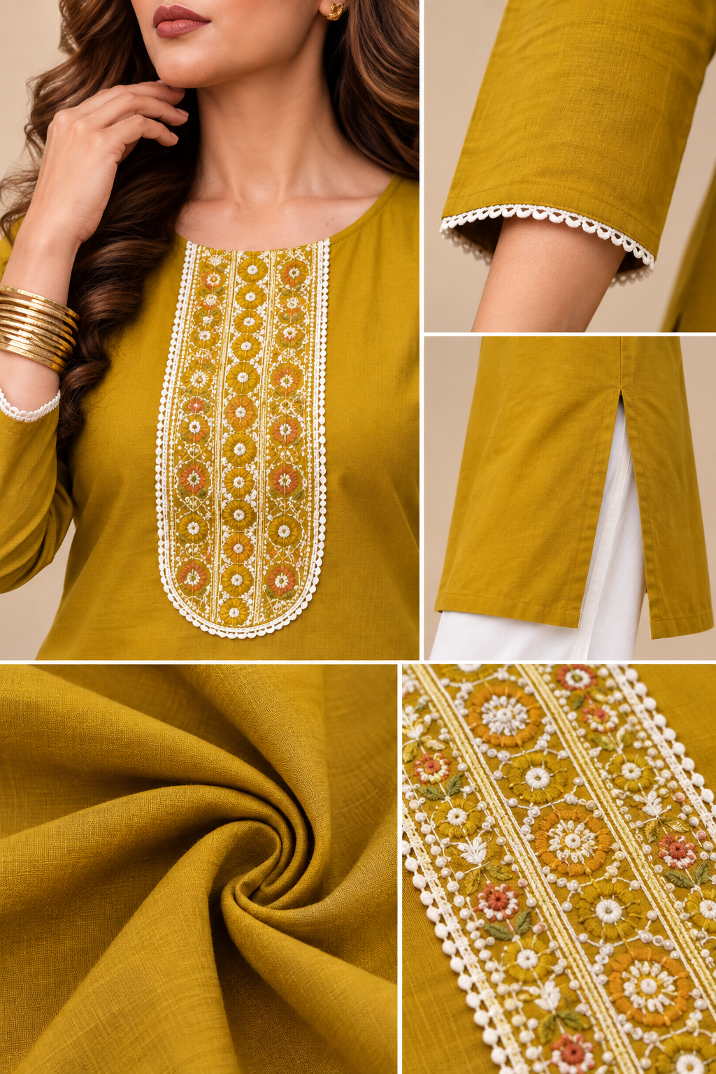 Embroidered Cotton Short Top & Palazzo Co-Ord Set - Mustard