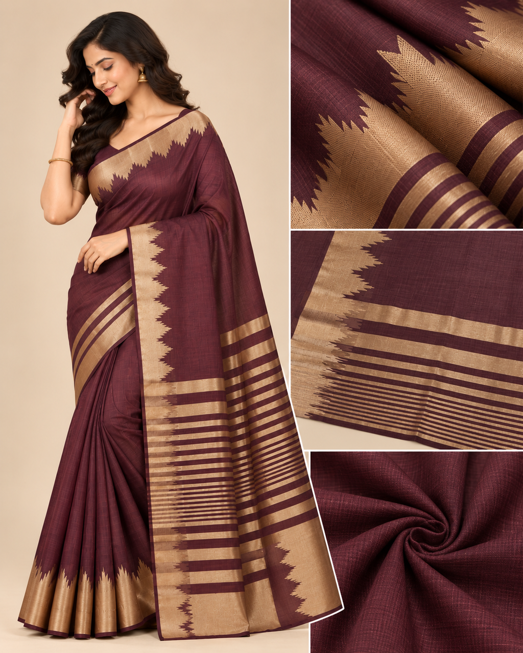 Mauve Gold Raw Silk Saree