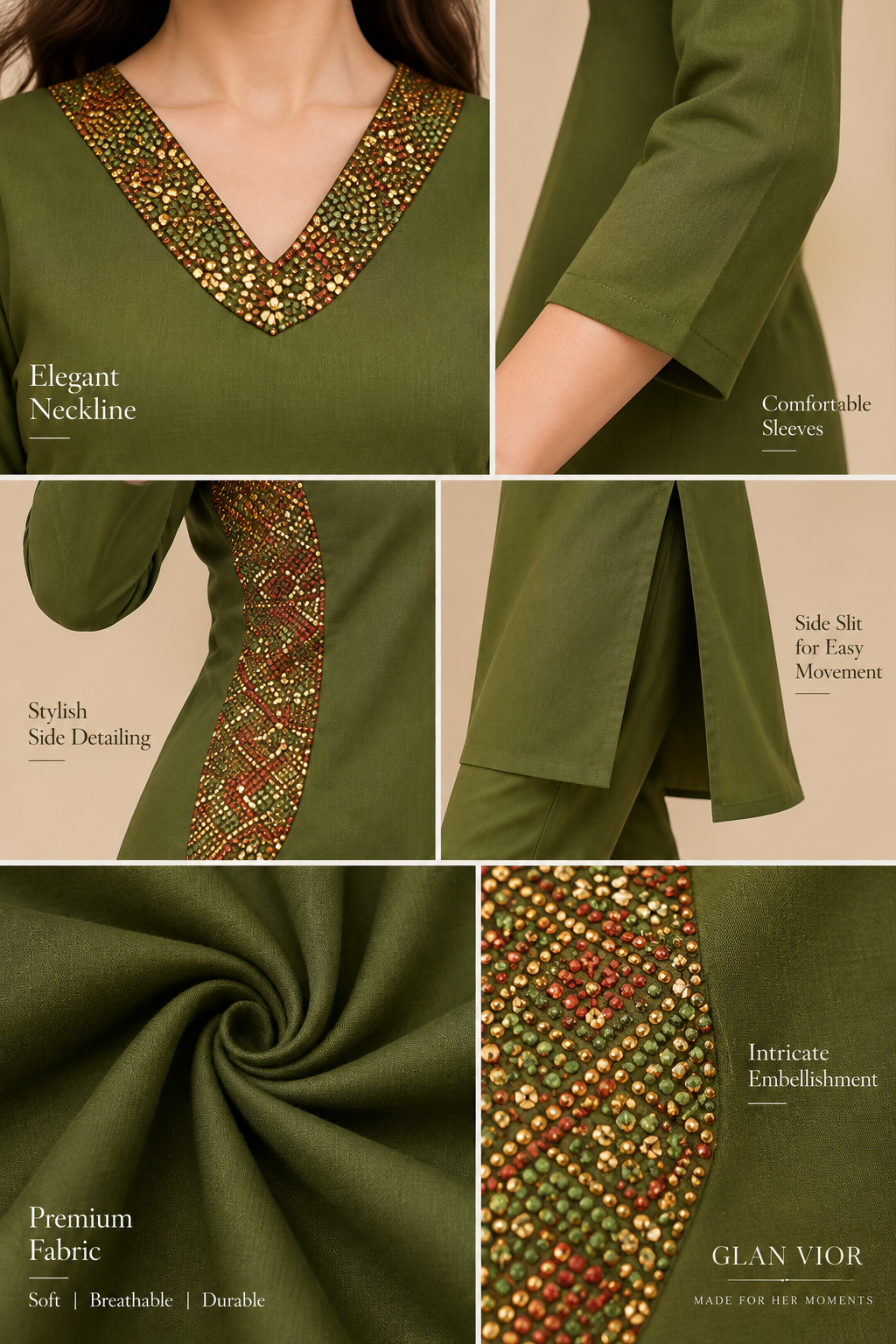 Olive Green Embroidered Kurta & Pant Set