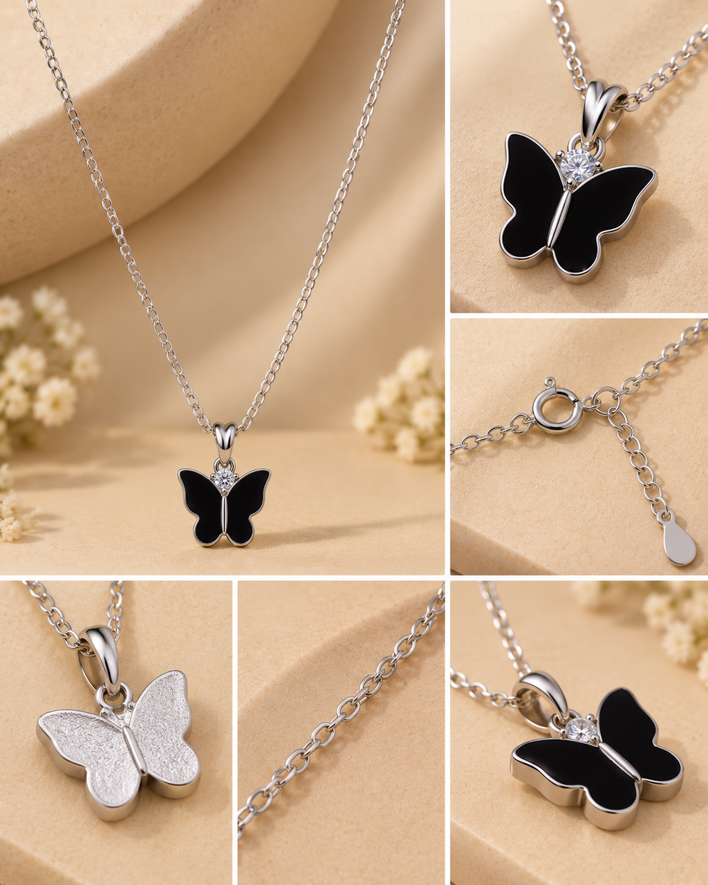 Black Butterfly Pendant Necklace