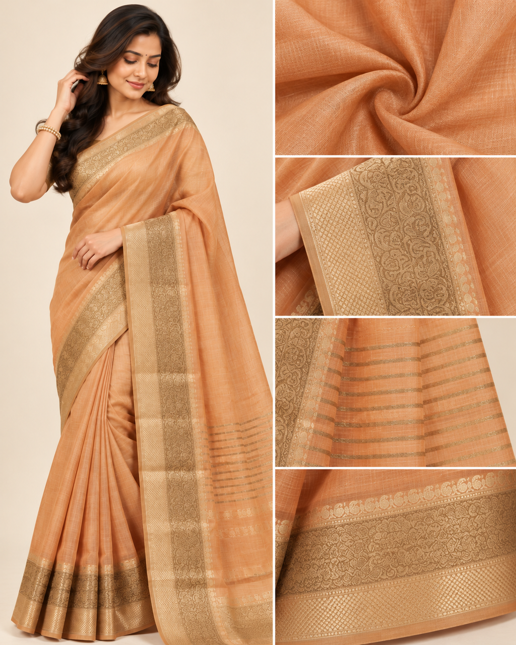 Antique Gold Floral Zari Saree