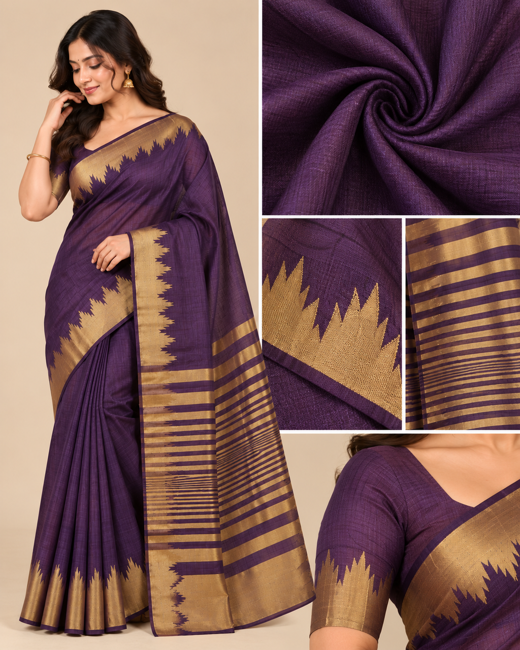 Midnight Navy Gold Raw Silk Saree