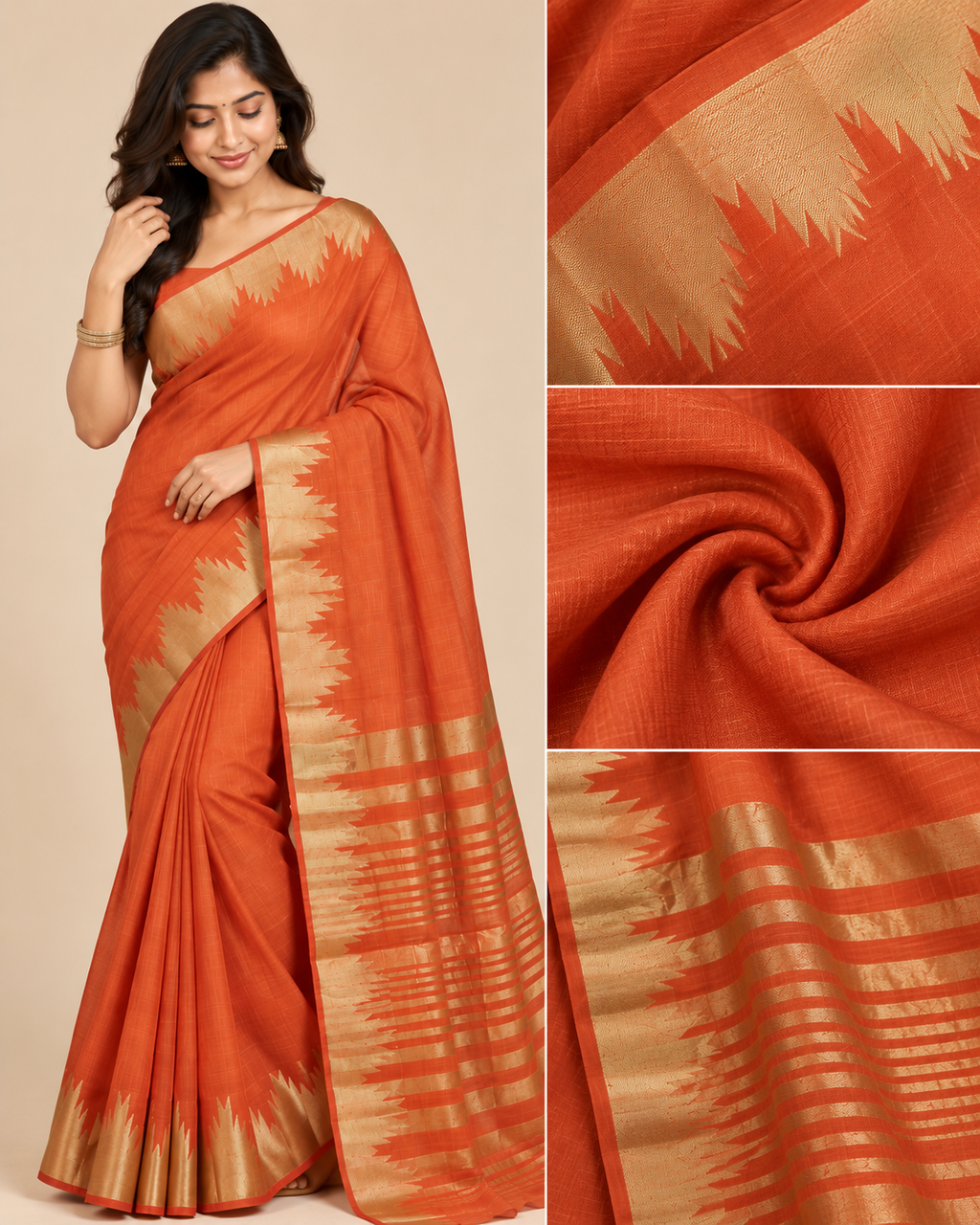 Coral Gold Raw Silk Saree