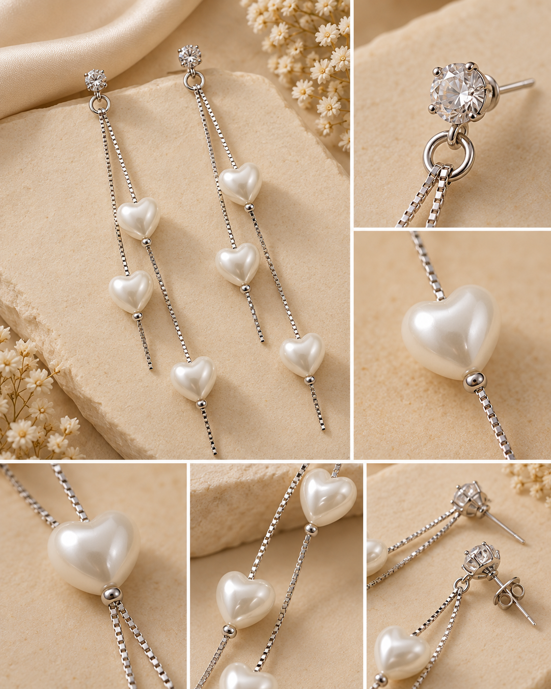 Celeste Pearl Heart Drop Earrings