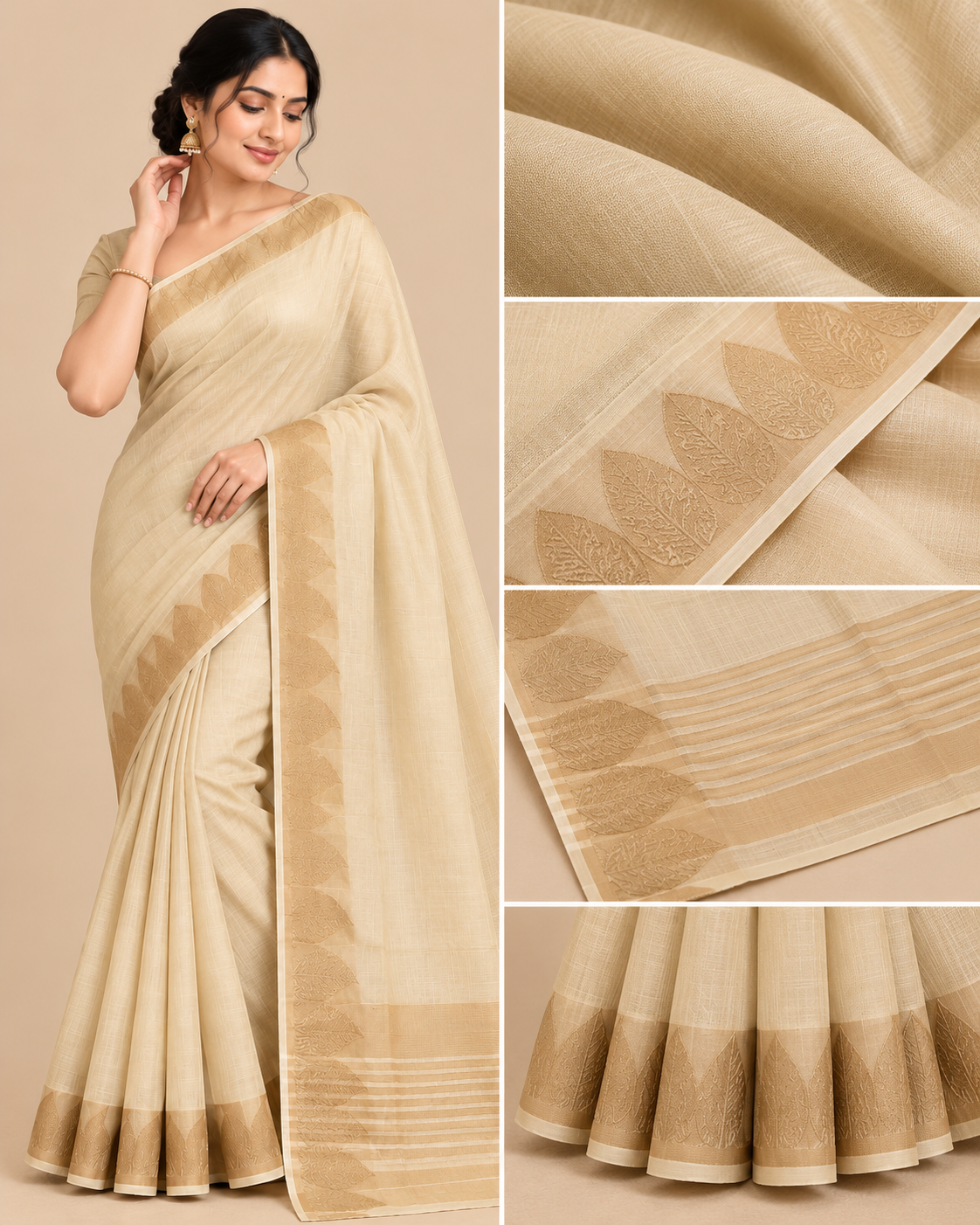 Ivory Gold Paisley Raw Silk Saree