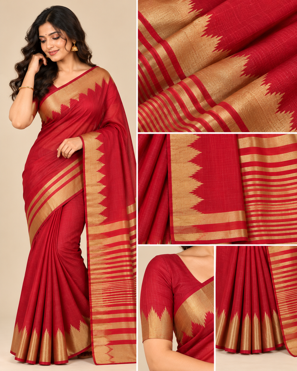 Terracotta Gold Raw Silk Saree