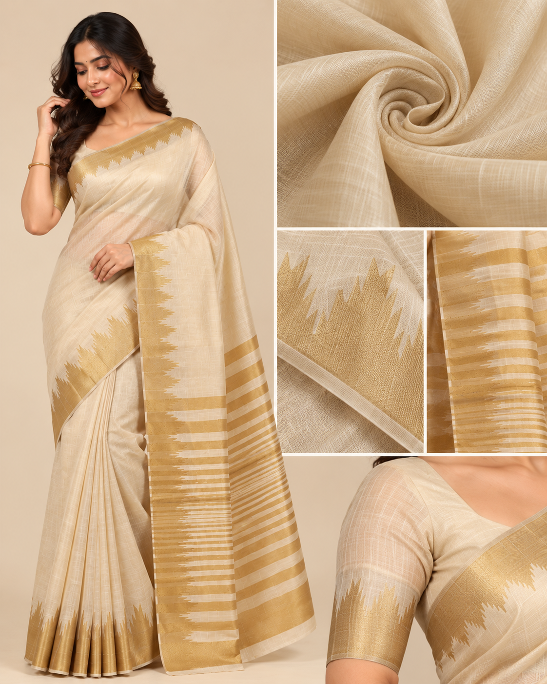Ivory Gold Raw Silk Saree