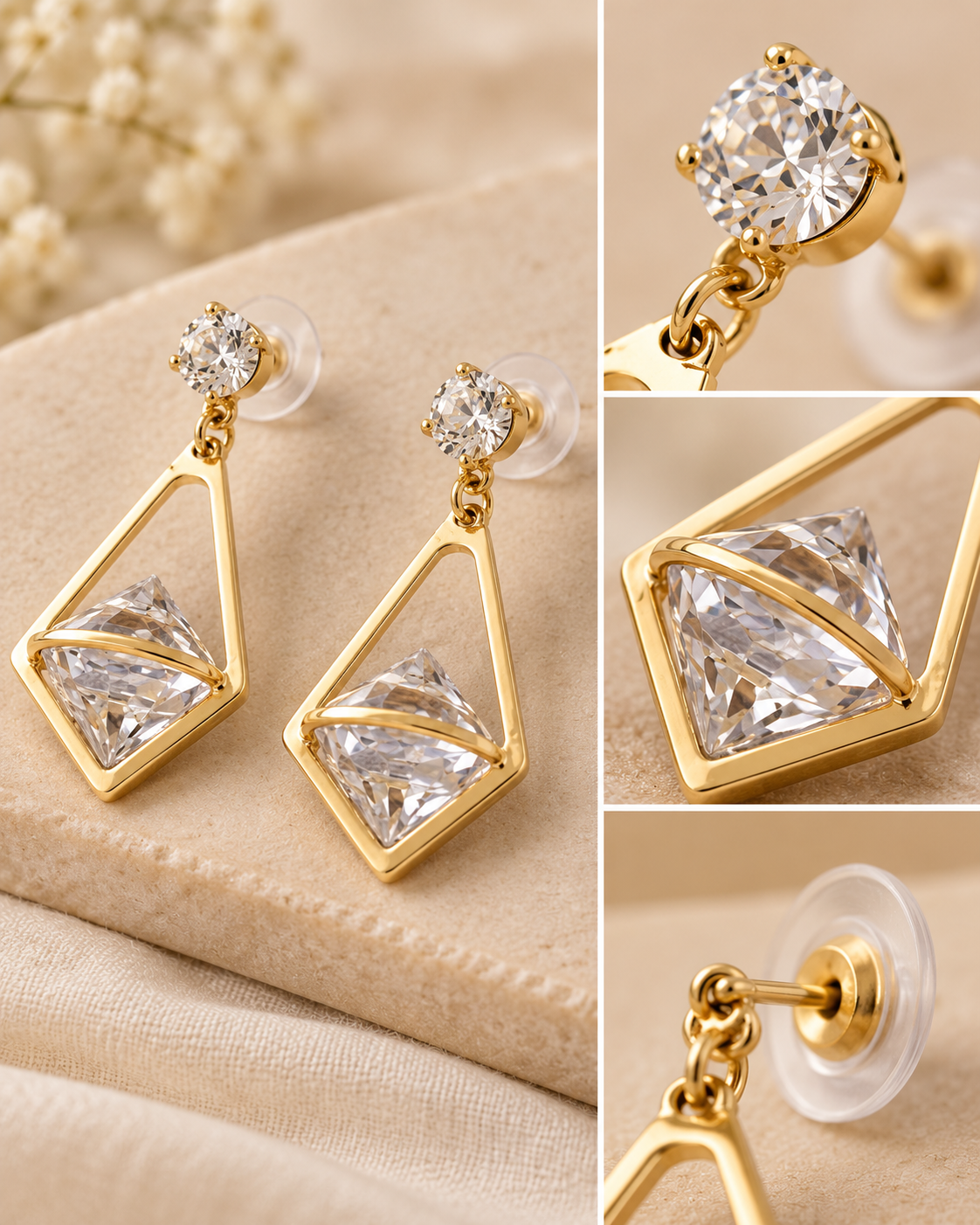 Glamora Geometric Crystal Drop Earrings