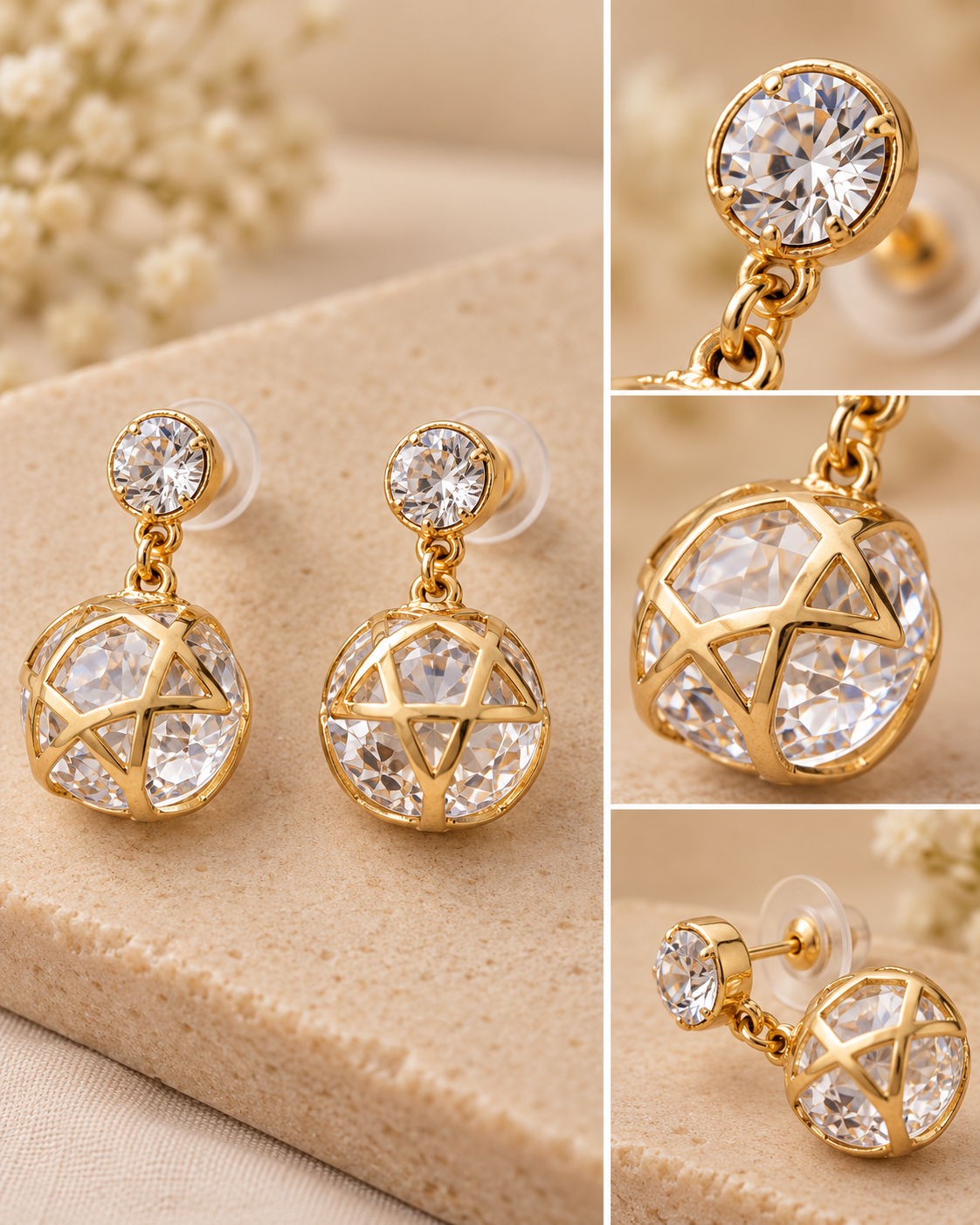 Glamora Crystal Orb Drop Earrings