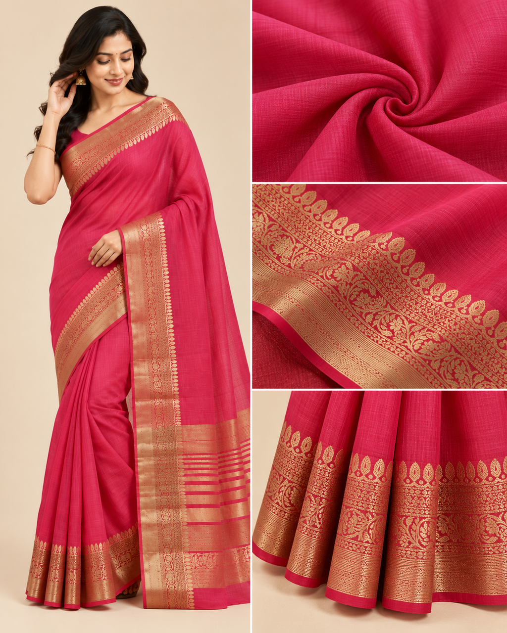 Dusty Rose Gold Zari Raw Silk Saree