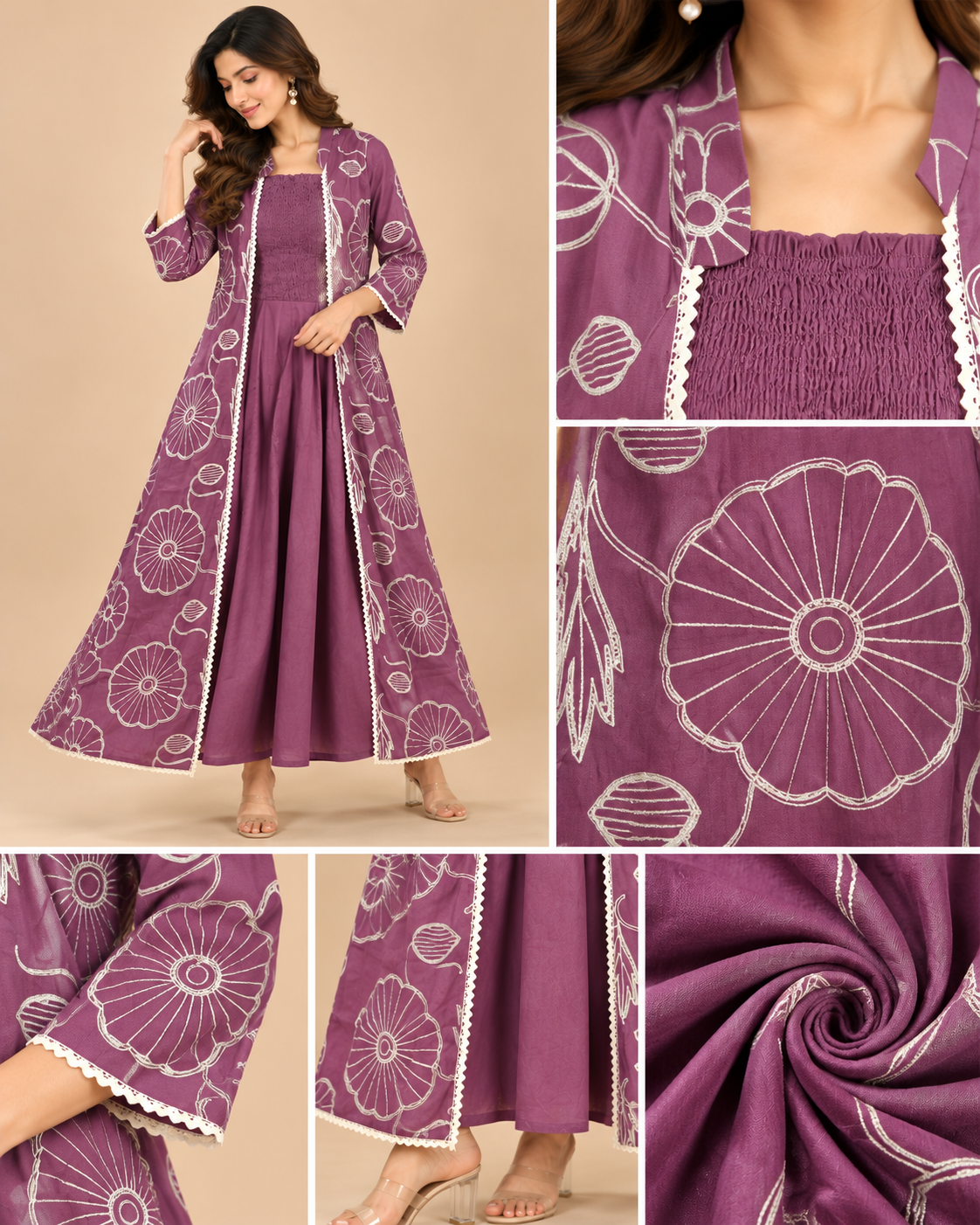 Mauve Floral Belted Midi Dress
