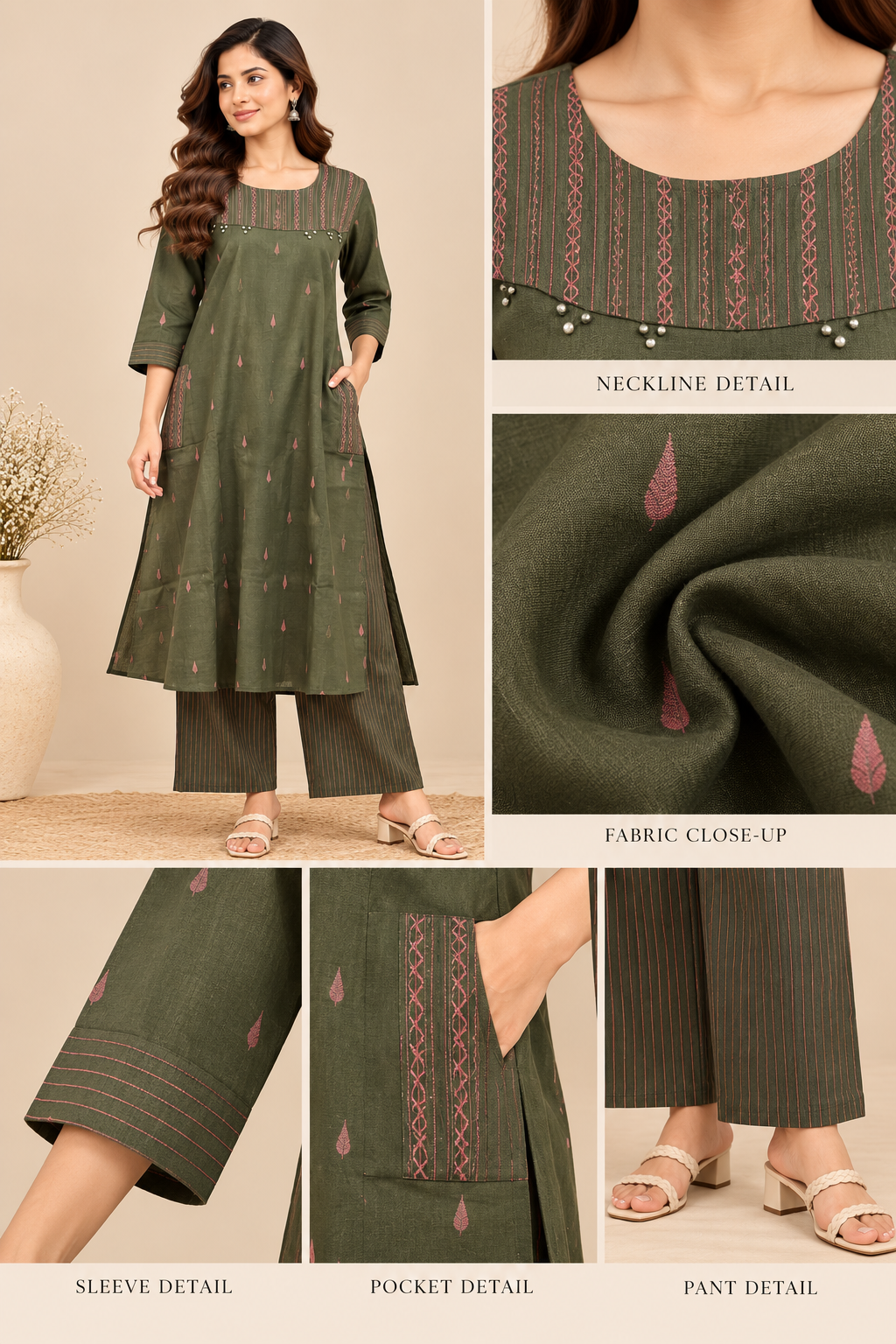 Sage Green Printed Two-Piece Kurti Set
